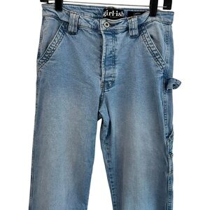 Girlish Carpenter Jeans Light Wash‎ Denim Utility Pockets, size 7/28